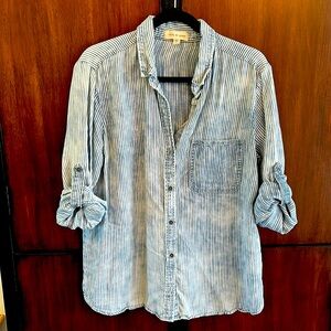 Anthropologie Cloth & Stone Striped Chambray Top L